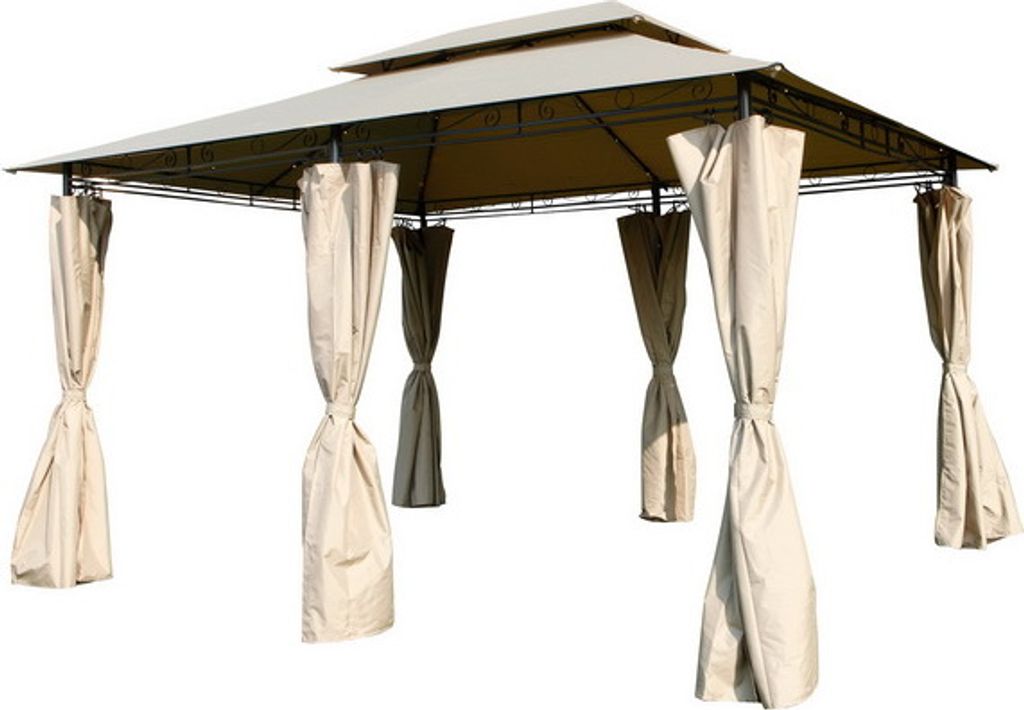 XXL Metall Pavillon Doppeldach 3x4 m wasserdicht Gartenpavillon Seitenteile taupe