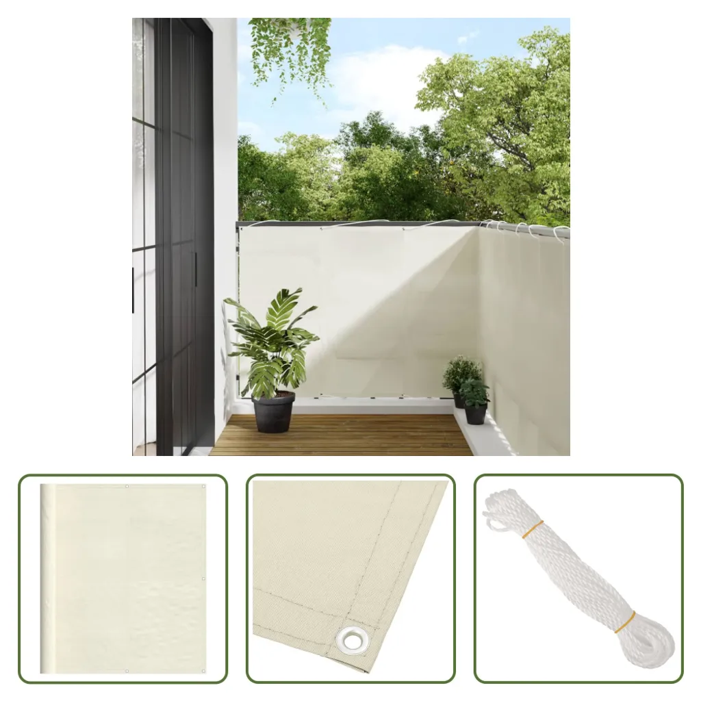 The Living Store Paravento per balcone crema 120x800 cm 100 % poliestere Oxford