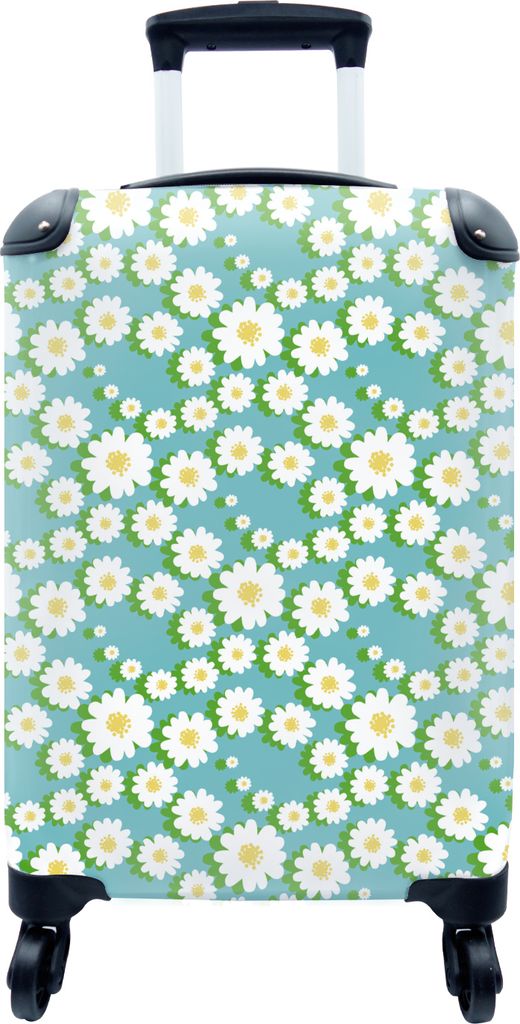 MuchoWow MuchoWow Koffer Handgepäck Trolley Rollkoffer Kleine Reisekoffer mit 4 Rollen - Blumen - Muster - Gänseblümchen - Cabin Size < 55x4...