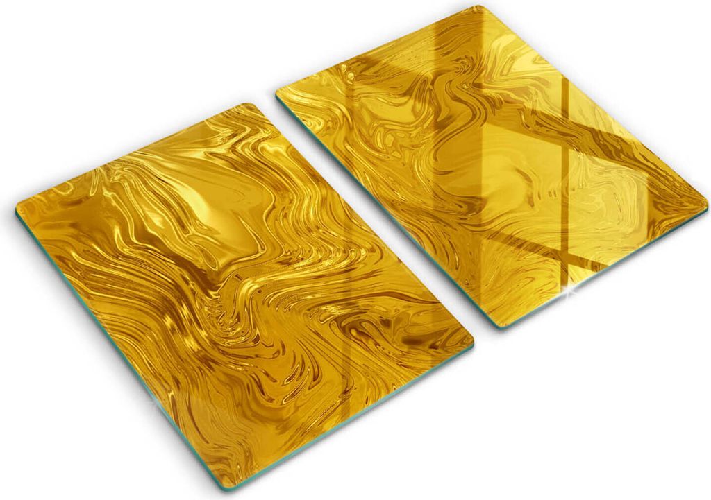 Glasschneideplatte - Herdabdeckplatte - 2x40x52 cm -Schneidebrett - Spritzschutz - Goldene Textur