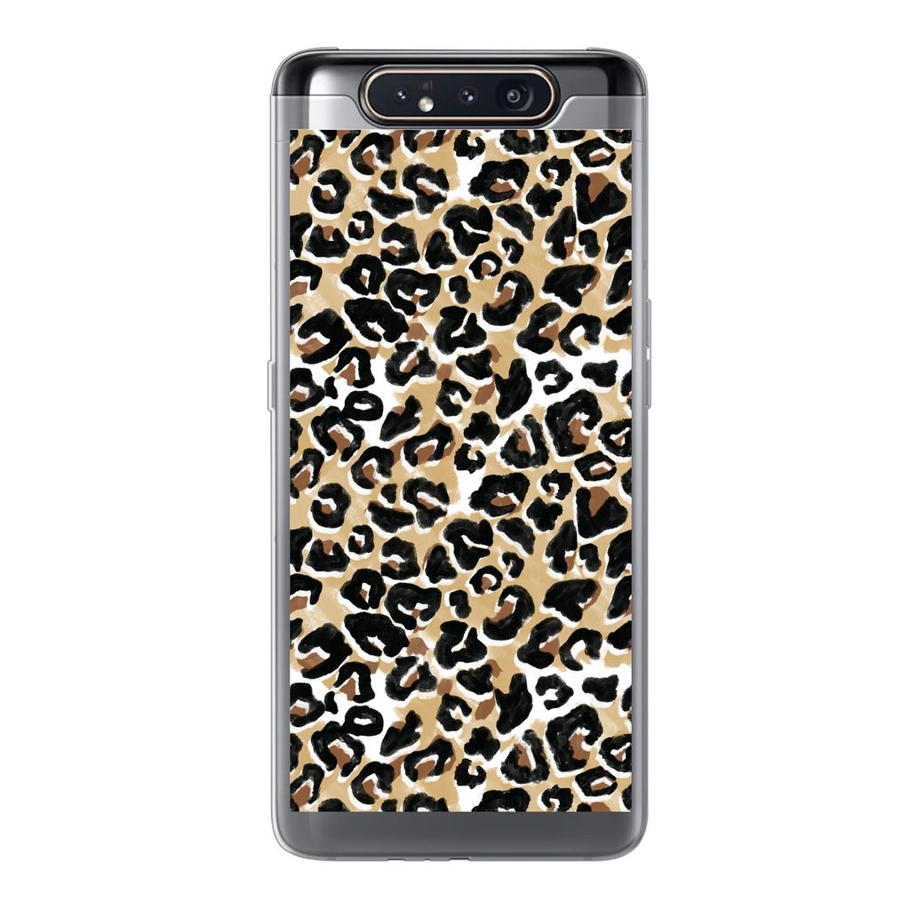 MuchoWow Handyhülle Schutzhülle Hülle für Samsung Galaxy A80 Tierdruck - Panther - Braun - Aquarell Silikon Softcase Handy Hülle - Schutzdeckel