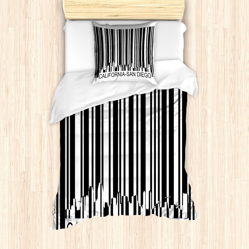 ABAKUHAUS San Diego Bettbezug Set für Einzelbetten, Barcode Gebäude in der Stadt, Milbensicher Allergiker geeignet mit Kissenbezug, 135 cm x 200 ...