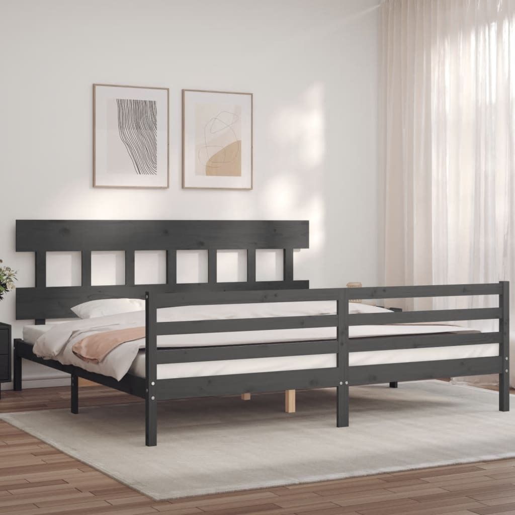 Maison Exclusive - Massivholzbett mit Kopfteil Grau 200x200 cm