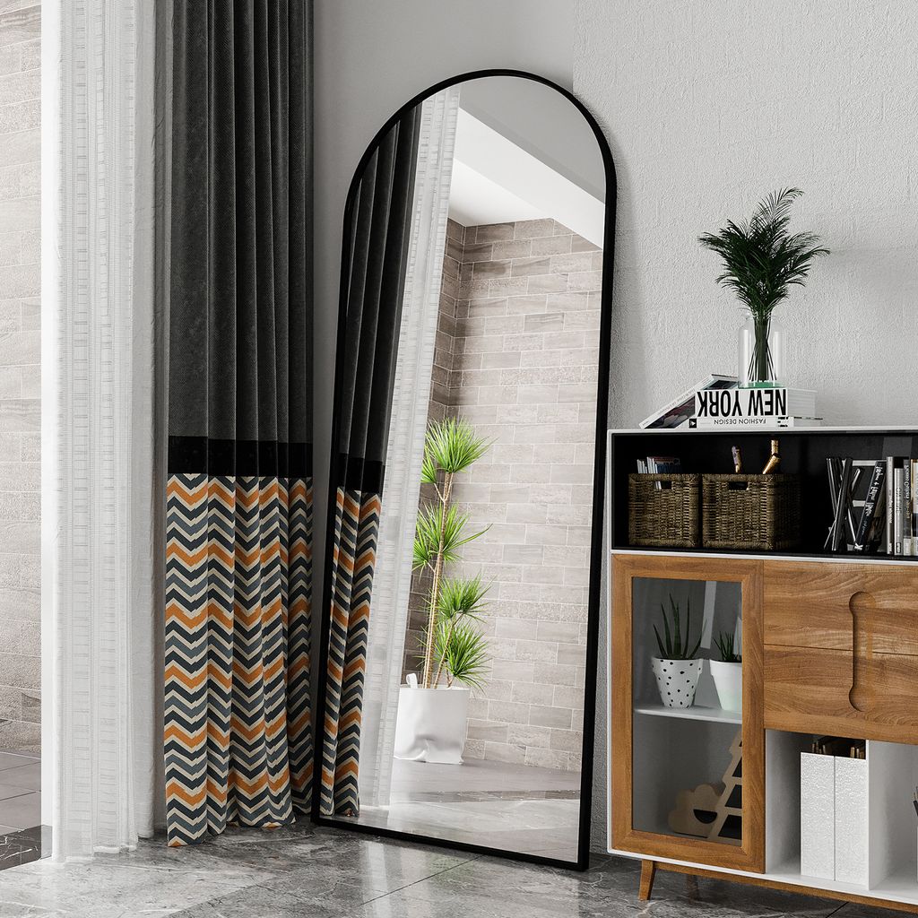 MIRUO Gewölbter Ganzkörperspiegel 150x50 Cm – Mit Holzrahmen, Wandmontierbar Oder Freistehend (schwarz)