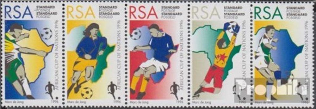 Briefmarken Südafrika 1996 Mi 985-989 Fünferstreifen (kompl.Ausg.) postfrisch Fussball Cup