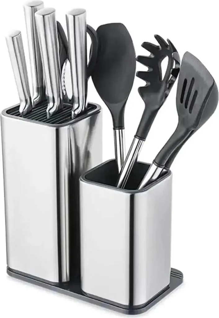 Portacoltelli Universale Inox - Ceppo 2 in 1 con Supporto Forbici