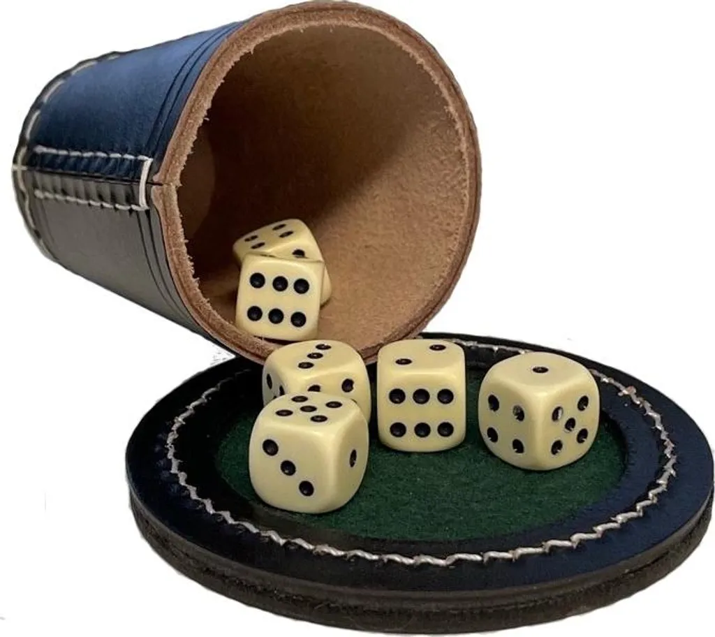 Engelhart Games Gobelet de Poker en Cuir Noir avec 5 Dés de 16 mm
