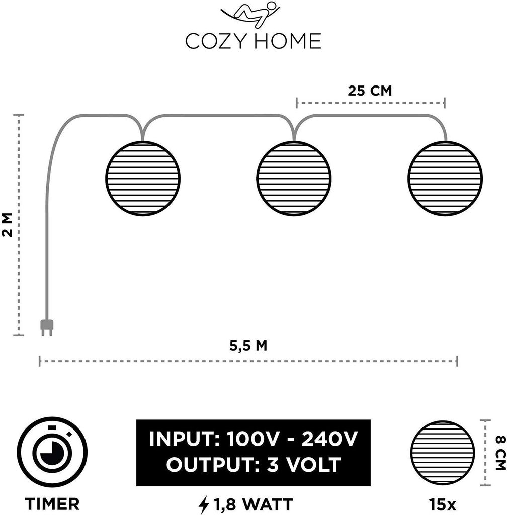 LED Lampion Lichterkette - 5,5 Meter | Mit Netzstecker Produktbild 3