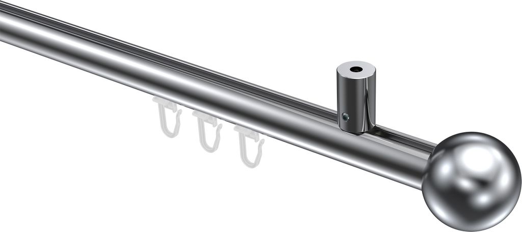 Interdeco Innenlaufstange / Gardinenstange mit Innenlauf Chrom, Typ Sonius Luino (Kugel) Deckenmontage, 20 mm Ø 1-läufig, 180 cm