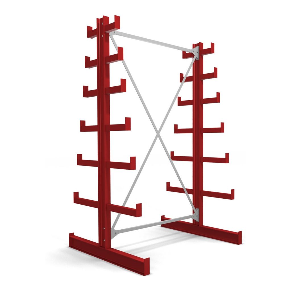 STIER Kragarmregal doppelseitig 1 Feld mit 6 absteigenden Ebenen 1300x2000x500mm feuerrot