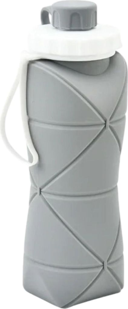 600 ml Faltbare Trinkflasche aus Silikon grau, Faltbare Wasserflasche für Camping - FOLDSIP