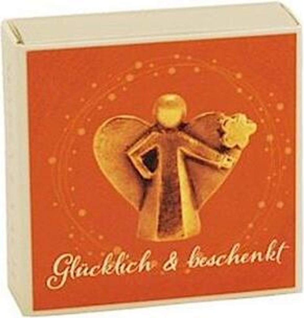 Figur Engel mit Blume, in Schachtel Glücklich und beschenkt
