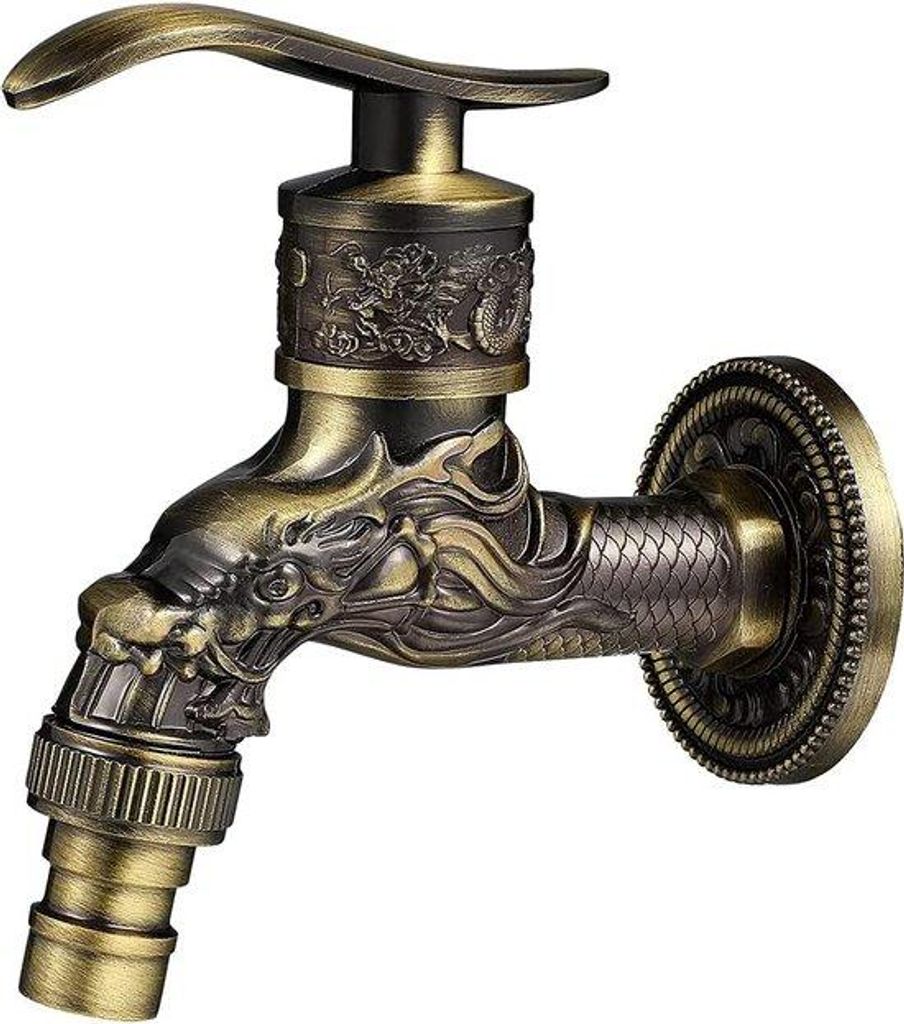 Antikes Zinkwasserbrunnen - Drachenmotiv - Bronzeapplikation - 10,5 x 10,8 x 7,3 cm - für Innenraum und Außenbereich sowie den Gartenbereich.