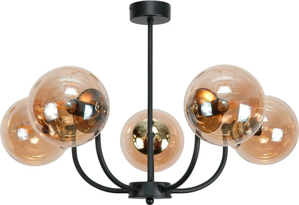 Lustre Suspension Verre Ambré et Noir Esti Ned pour Salon Moderne