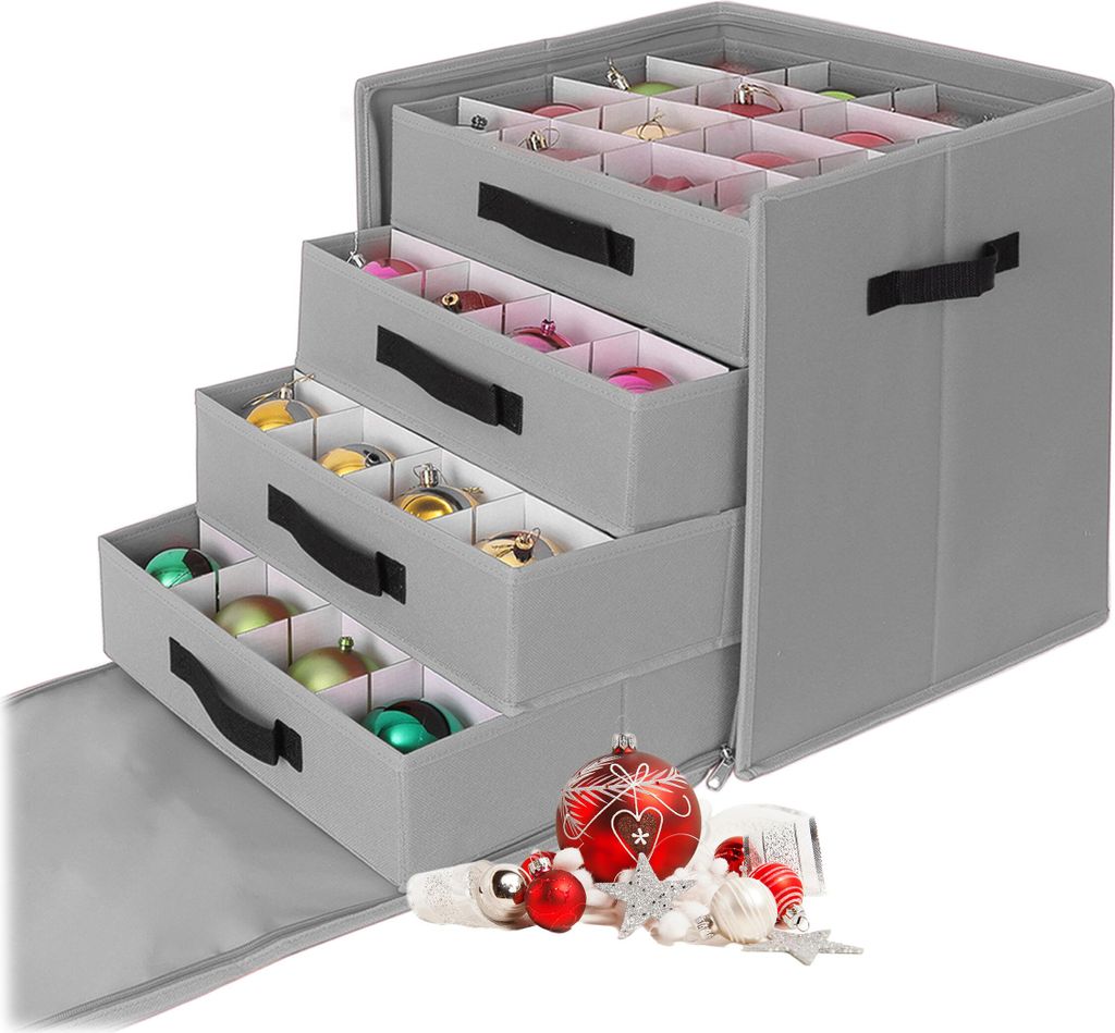 Relaxdays Weihnachtskugel Aufbewahrungsbox, 64 Kugeln, Produktbild 