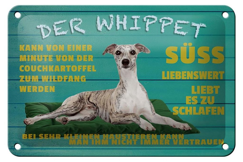 Blechschild Spruch 18x12cm der Whippet Hund süss lebenswert
