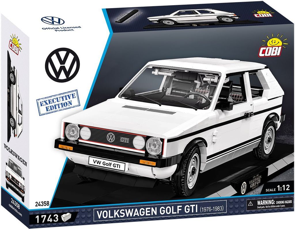 The image shows the packaging of a COBI Executive Edition Volkswagen Golf GTI (1976-1983) building block set.