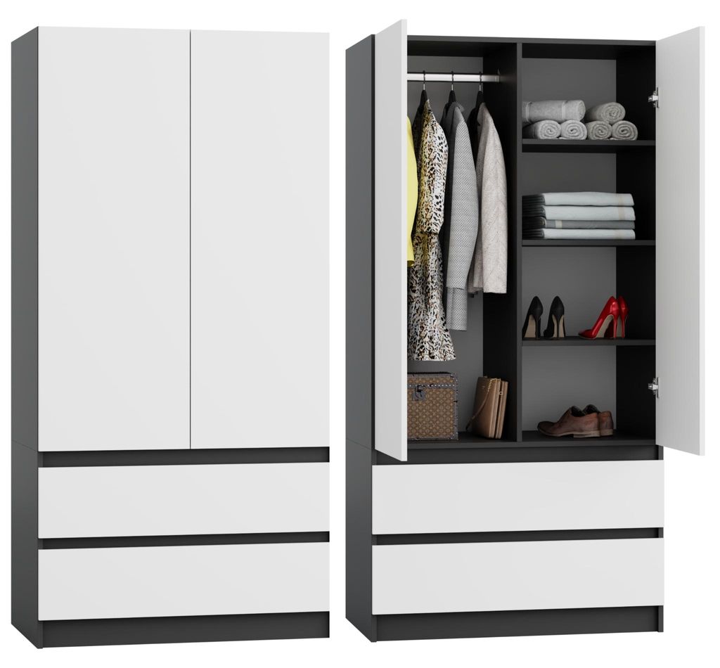 Kleiderschrank Weiß/Anthrazit – 90 x 50 x 180 cm – 2 Produktbild 