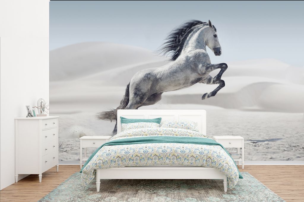 MuchoWow Fototapete für Wohnzimmer oder Schlafzimmer Wandtapete Vinyl Motivtapete Pferd - Tiere - Sand - Natur - 385x240 cm - Schlafzimmer-Tapete