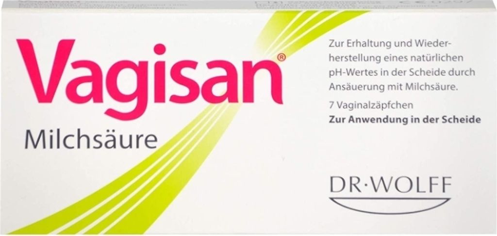 The image shows the packaging of Vagisan Milchsäure Vaginalzäpfchen.