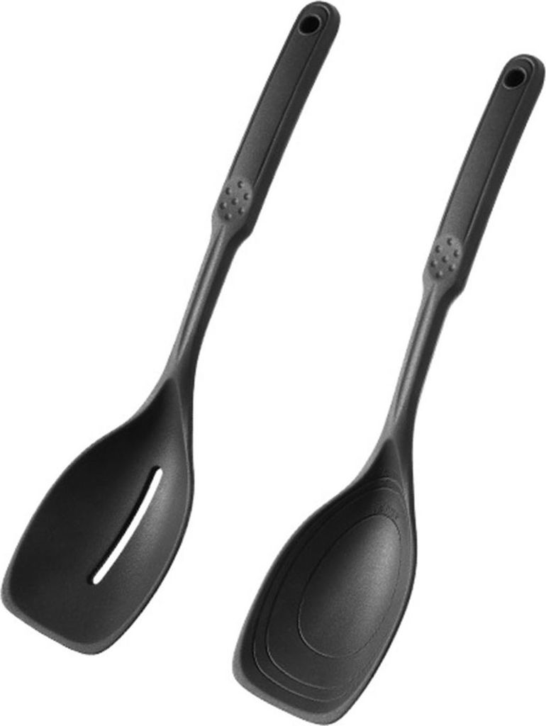 2-teiliges/Set großer Kochlöffel-Spatel-Set aus Silikon, antihaftbeschichtet, mit Schlitzen, massives Löffel-Set mit Aufhängeloch-Design, hitze...