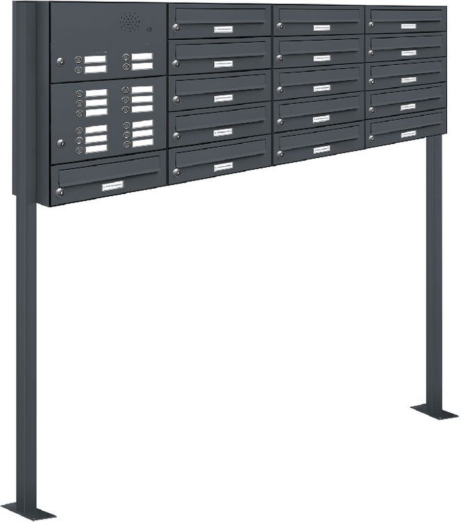 16er Briefkasten Standanlage Freistehend RAL 7016 Anthrazit Klingel