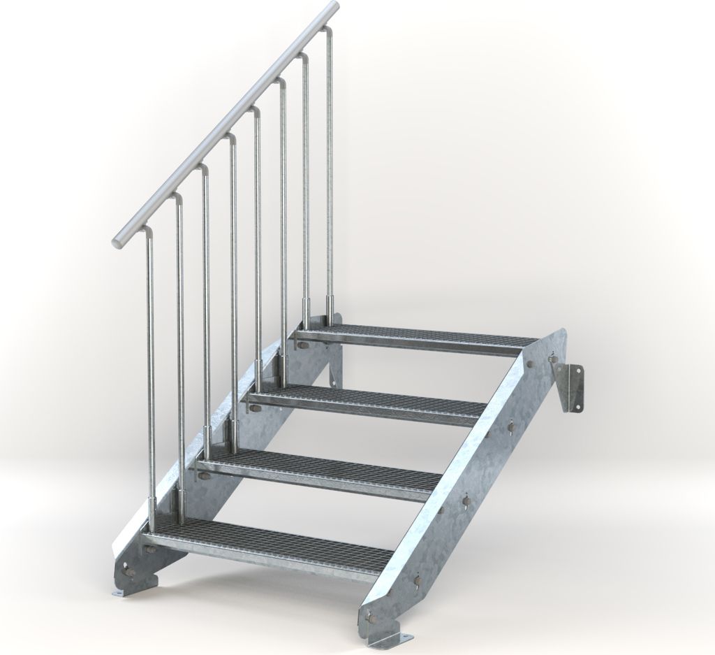 Stahltreppe 4 Stufen bis Höhe 84 cm, Laufbreite : 90 cm Geländer links ST 1 (31 / 31 mm)
