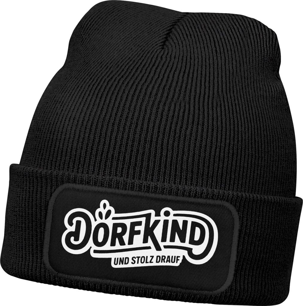 Herren Beanie mit Patch Strickmütze mit Spruch Dorfkind Aufdruck Lustig Mütze Männer Moonworks