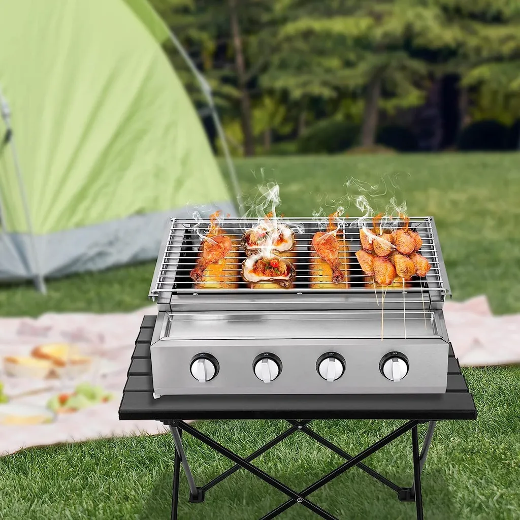 Barbecue à gaz 4 feux avec rôtissoire réglable et structure Inox durable