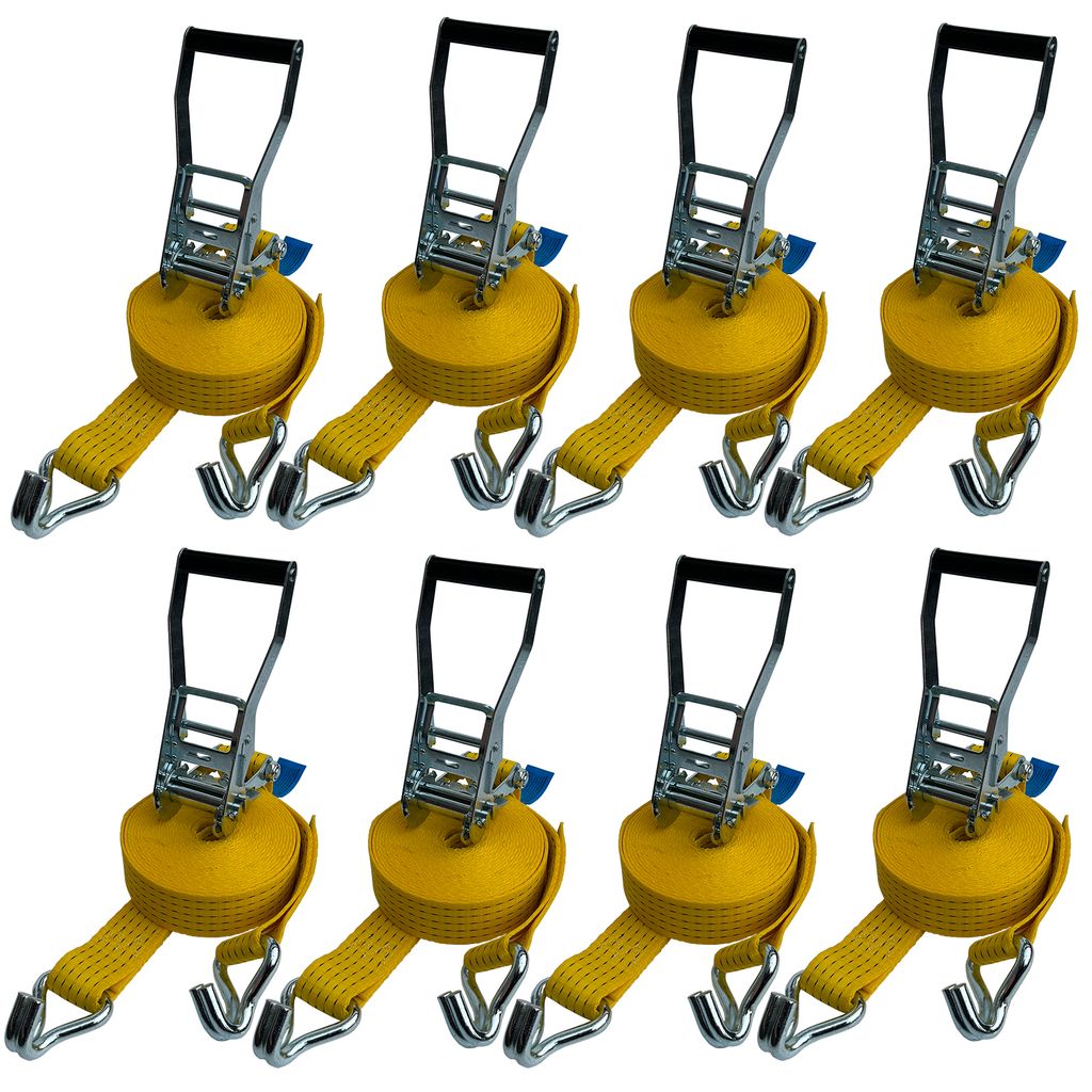 8 x LKW Ratschen Zurrgurt 2-teilig 5 x 800 cm Gelb Spitzhaken ZC52081