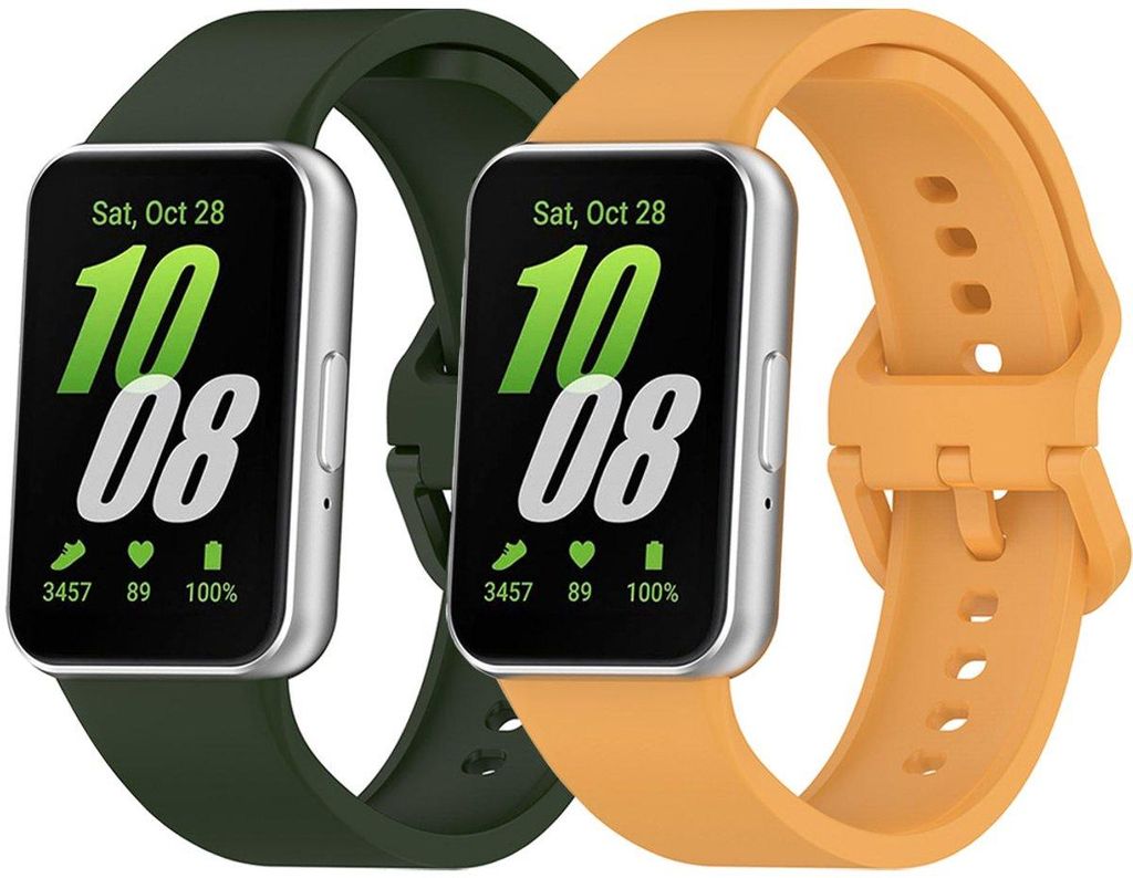 FFO2World 2er-Pack klassische farbige Silikonarmbänder, passend für Samsung Galaxy Fit 3 – Weiches und bequemes Uhrenarmband – Grün/Gelb