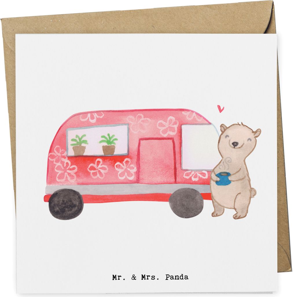 Mr. & Mrs. Panda Grußkarte Bär Camper - Weiß - Geschenk, anlasskarte, Glückwunschkarte, Campen, Zelten, Klappkarte, Urlaub, doppelkarte, faltka...