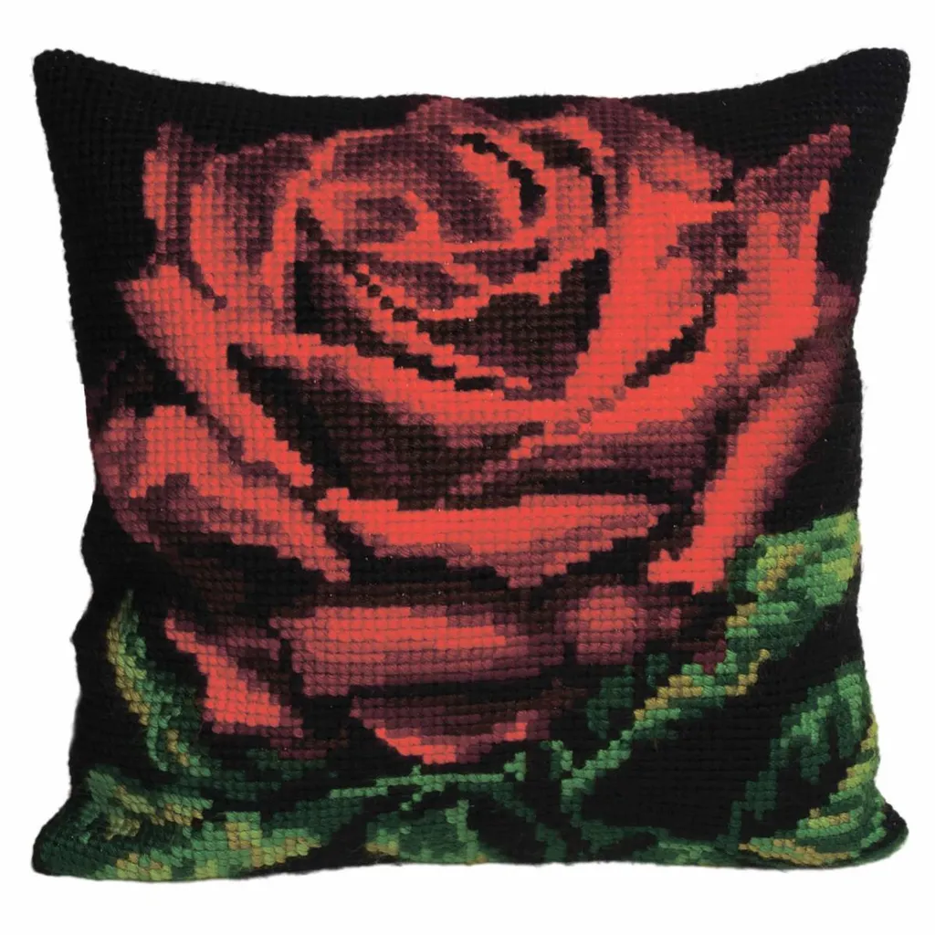 Kit broderie coussin Rose rouge 5104 CdA avec canevas gros trous