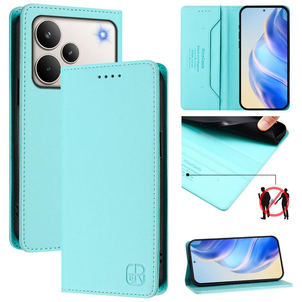 Lederhülle für Realme P4 Pro Hülle Flip Brieftasche Kartenfächern Ständer Schutzhülle Türkis