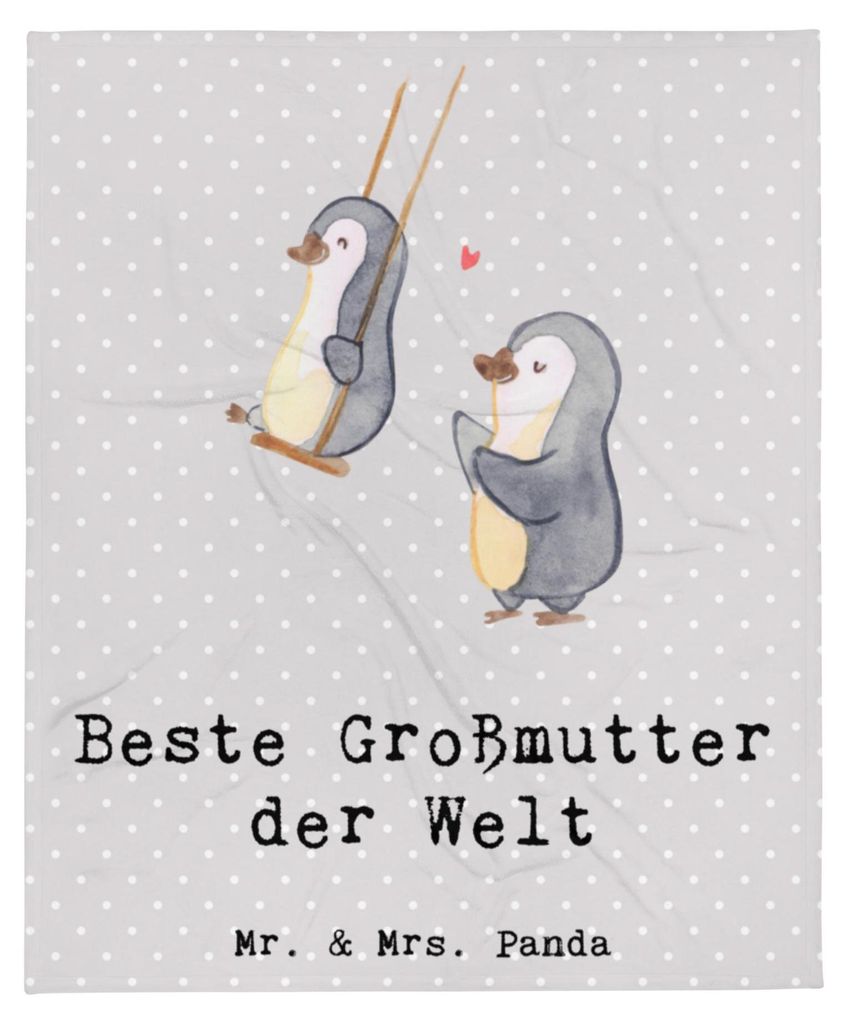 Mr. & Mrs. Panda Tagesdecke Pinguin Beste Großmutter der Welt - Grau Pastell - Geschenk, Wohndecke, Oma Geworden, Geschenkidee, Decke, Omi, Plaid,...