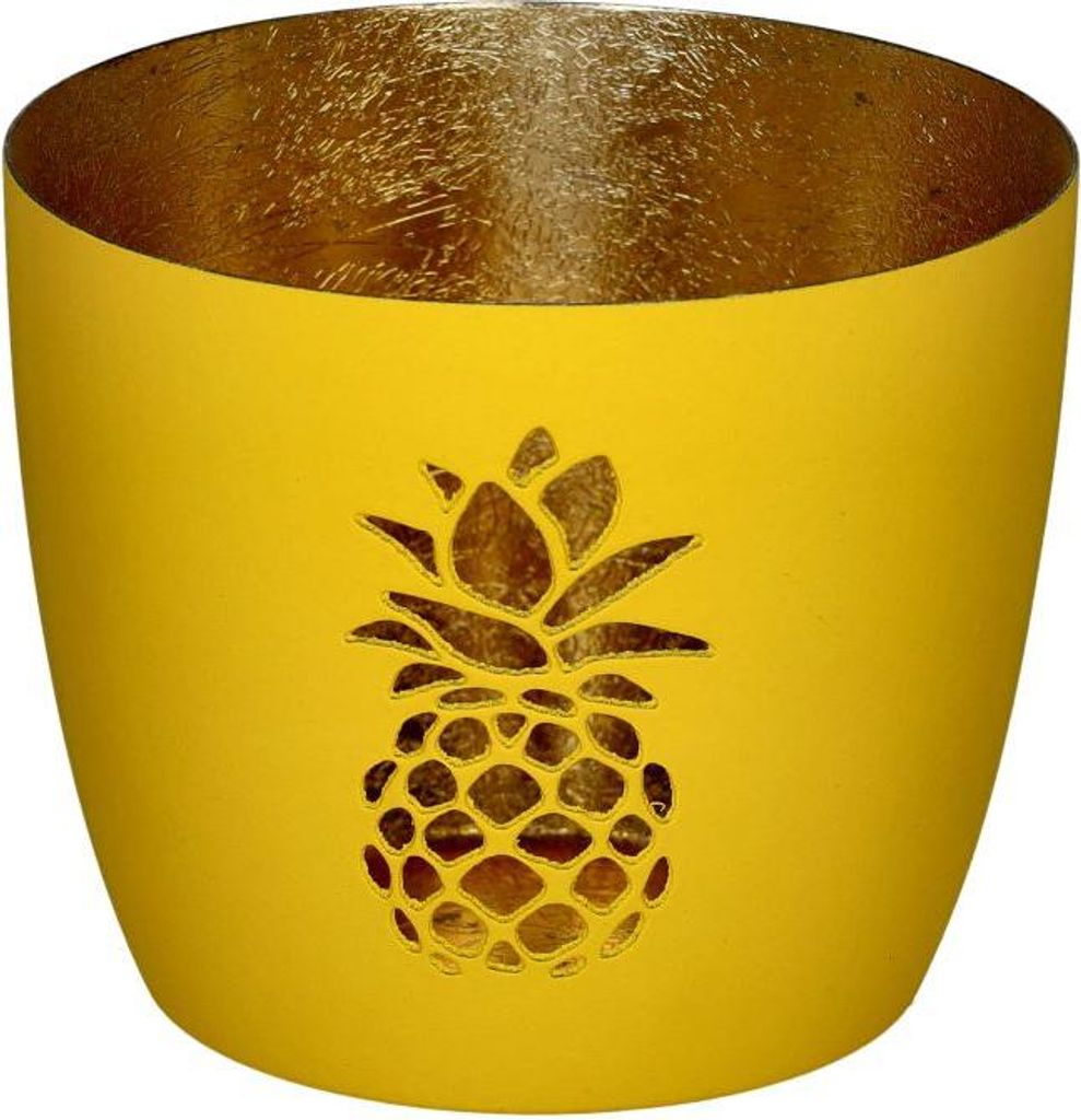 Gift Company Madras Windlicht M Ananas neon gelb/gold 8,5cm