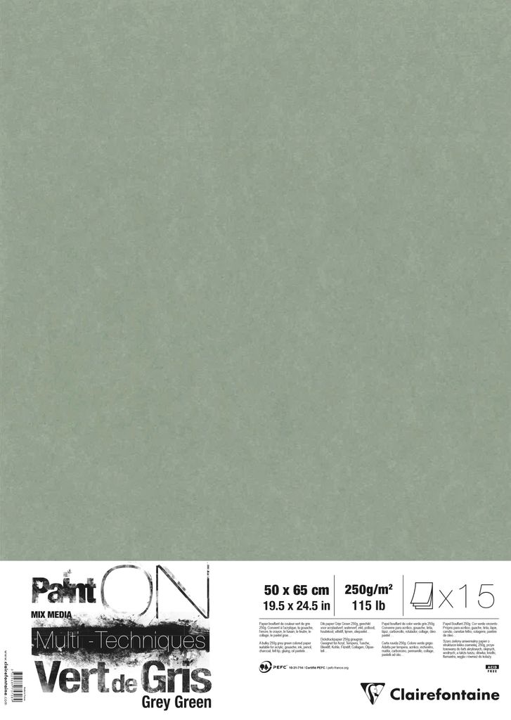 Clairefontaine PaintOn gn/gr Pkg 15Bl 50x65 250g