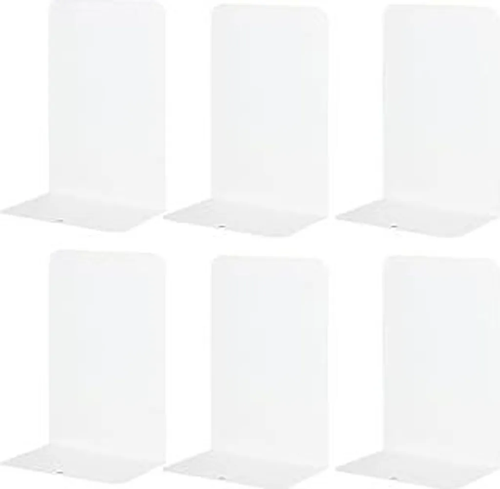 6 reggilibri in metallo bianco, reggilibri robusti per libri, fermaporte per scaffali, libri pesanti, libri decorativi, casa, ufficio.