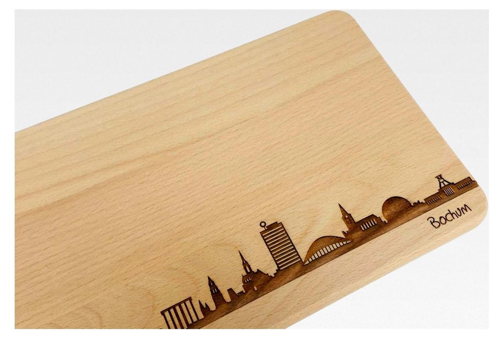 Brotzeitbrett Bochum Skyline | Frühstücksbrettchen aus Buche | Holz Schneidbrett | Geschenk mit Gravur | Frühstücksbrett | Nordrhein-Westfalen ...