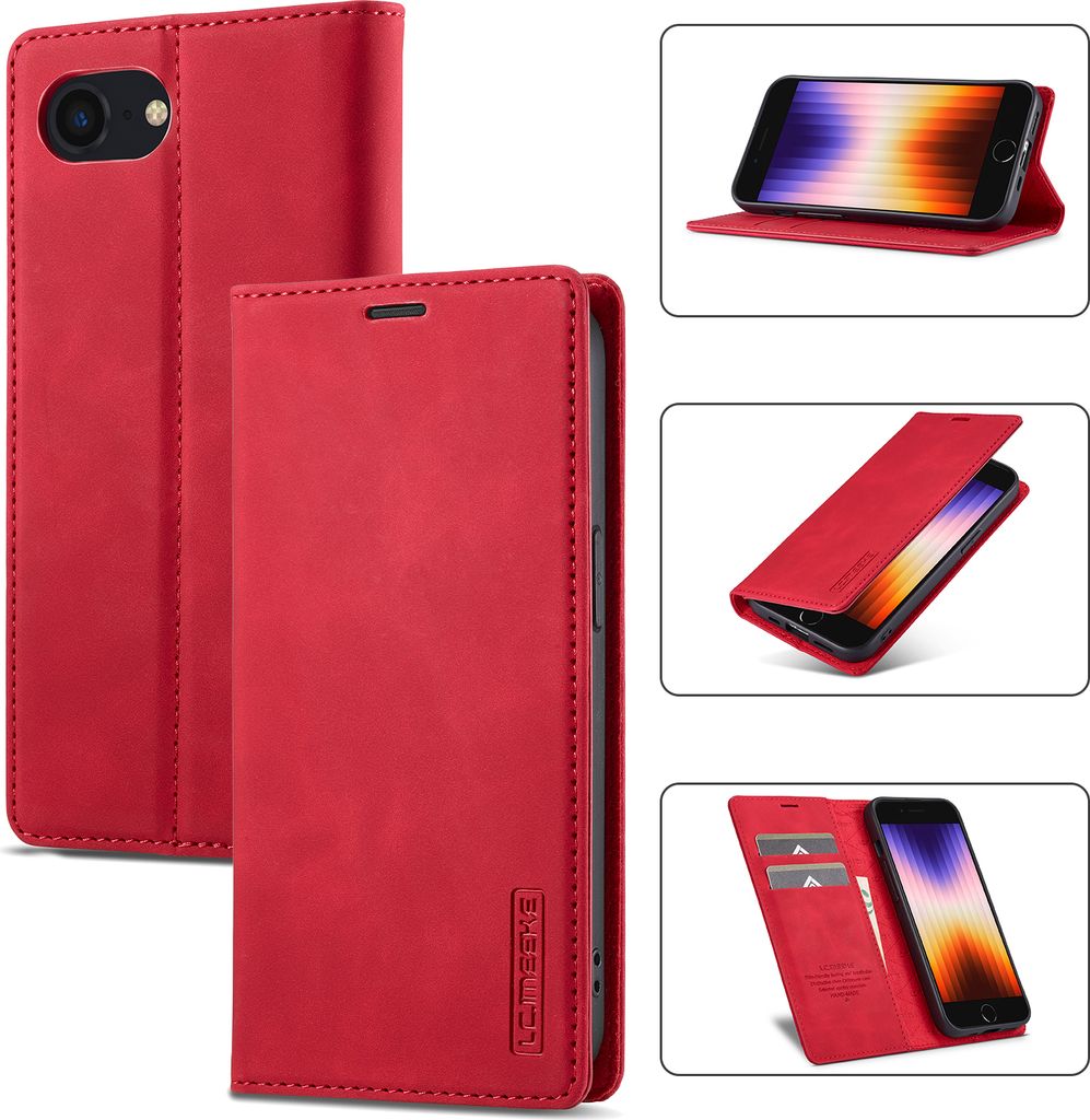 Hülle für iPhone 16e/iPhone 17e, Standfunktion Kartenfach Wallet Leder Schutzhülle Rot