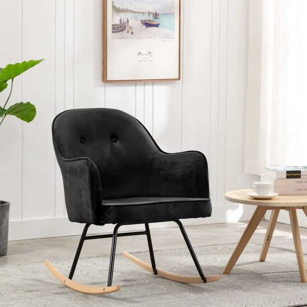 Sedia a Dondolo in Velluto Nero | Comfort Avvolgente The Living Store