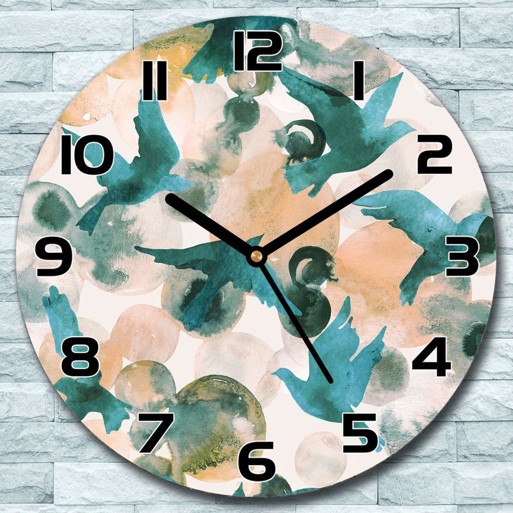 Wanduhr aus Glas Rund fi 30 Abstraktion Vögel Quarz Deko Wohnzimmer Büro