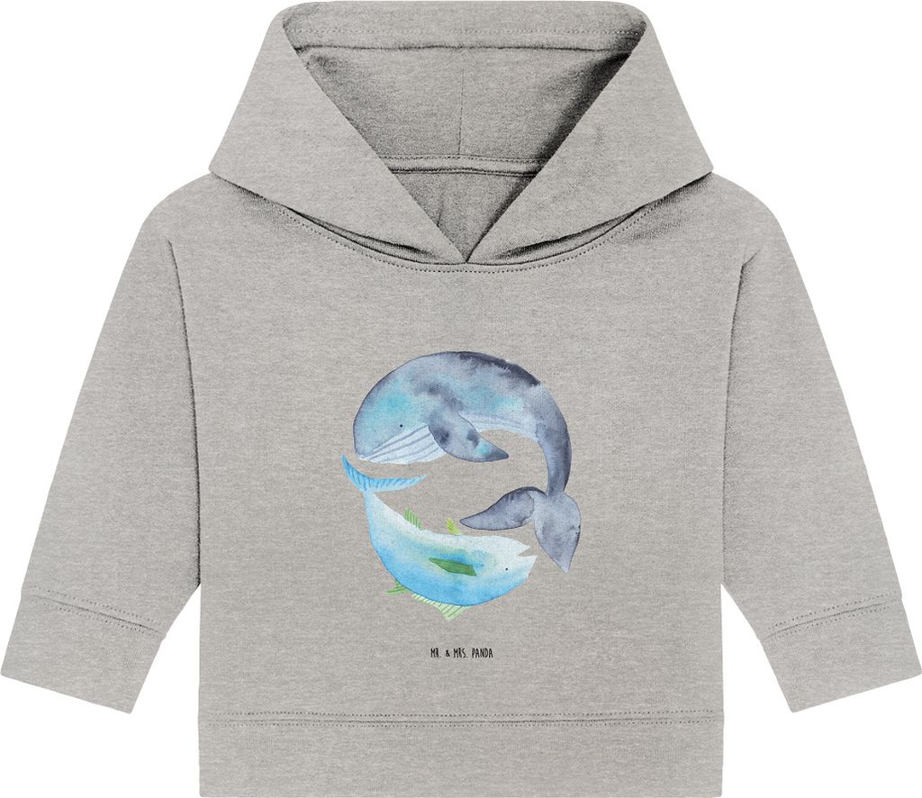 Mr. & Mrs. Panda Organic Baby Hoodie Walfisch Thunfisch 12. - 18. Monat - Heather Grey - Geschenk, Wahl, Spruch Des Tages, Lustige Sprüche, Wal, K...