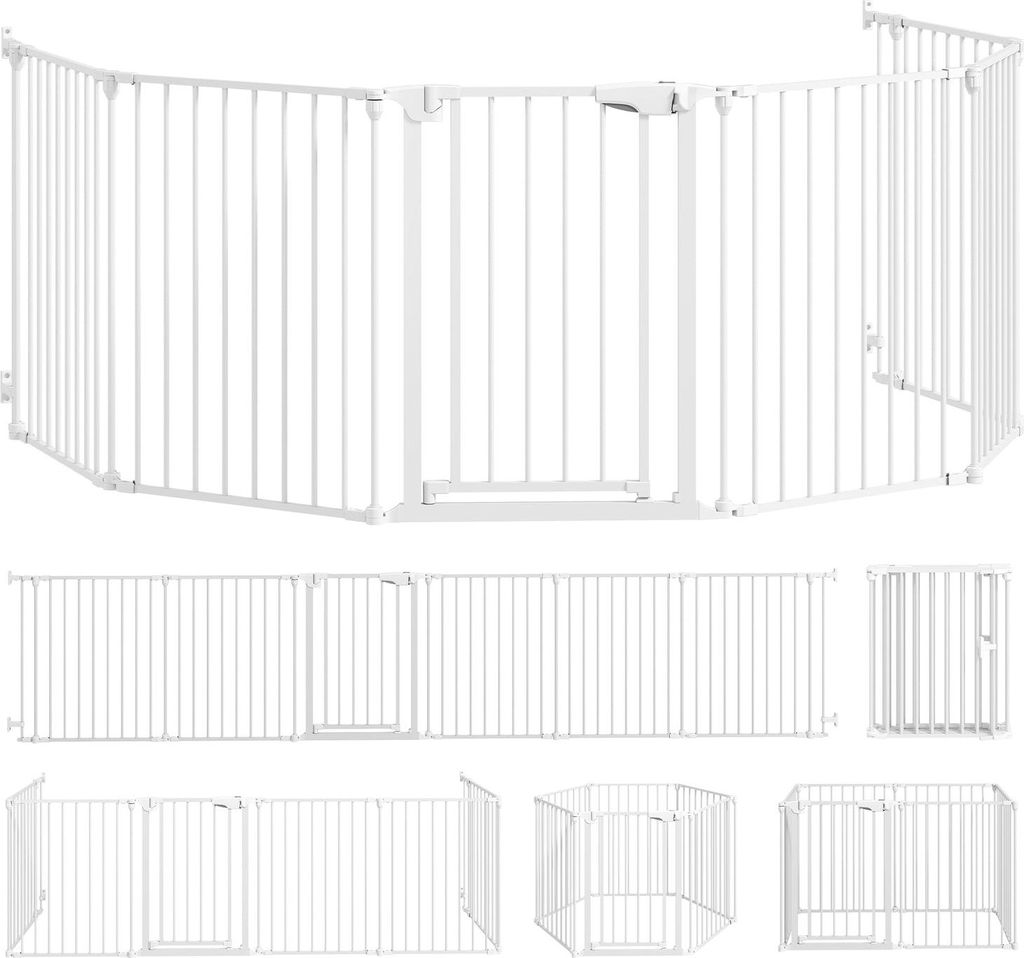 Haustiergitter, 6-teiliges, faltbares Gitter mit Tür, Weiß