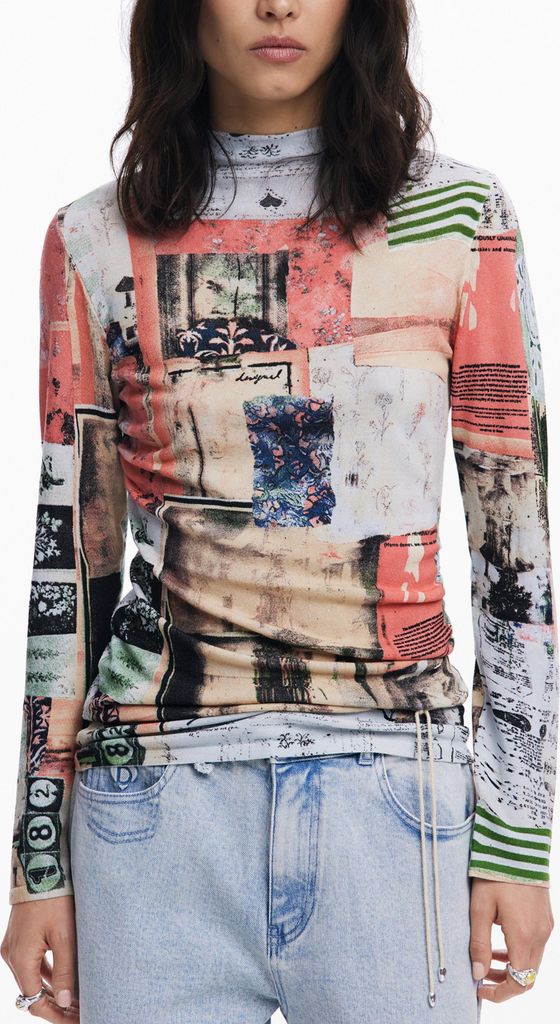Damenpullover Rosa Langarmshirt mit Muster & Stehkragen entdecken