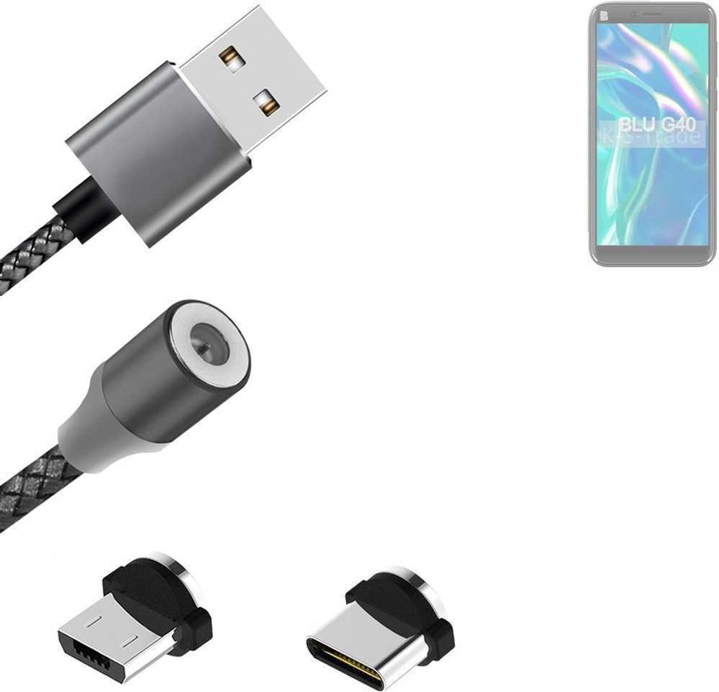 K-S-Trade Hochwertiges Magnet-Lade-kabel Sync-Kabel Daten-Kabel für BLU G40 mit USB-Typ-C-Anschluss und Micro-USB-Anschluss 2A bis zu 480mbps