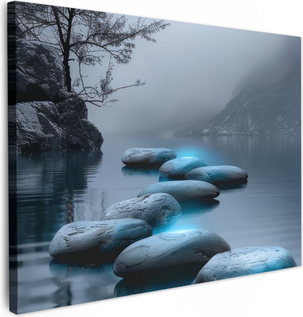 MuchoWow - Leinwandbilder - Steine - Wasser - Bäume - Natur, Wandbild, Wanddeko Bilder Wohnzimmer, 70x50 cm
