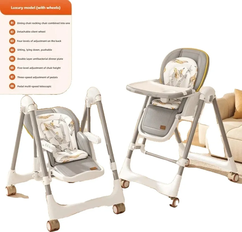Chaise haute pliable 2 en 1 avec fonction bascule pour bébé - Gris