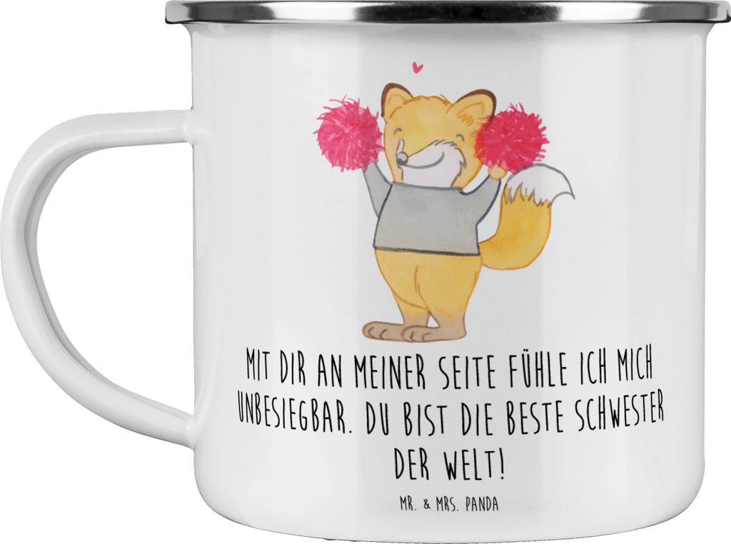 Mr. & Mrs. Panda Pott Beste Schwester - Weiß - Geschenk, Haferl, Handgefertigt, Zitate, Danke sagen, Emaille Becher, Beziehung, Aufmerksamkeit, Ge...