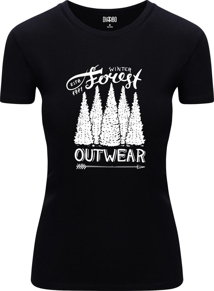 Diarbo Damen T-Shirt mit Naturliebhaber Druck Winterwald Schwarz Gr.XXL